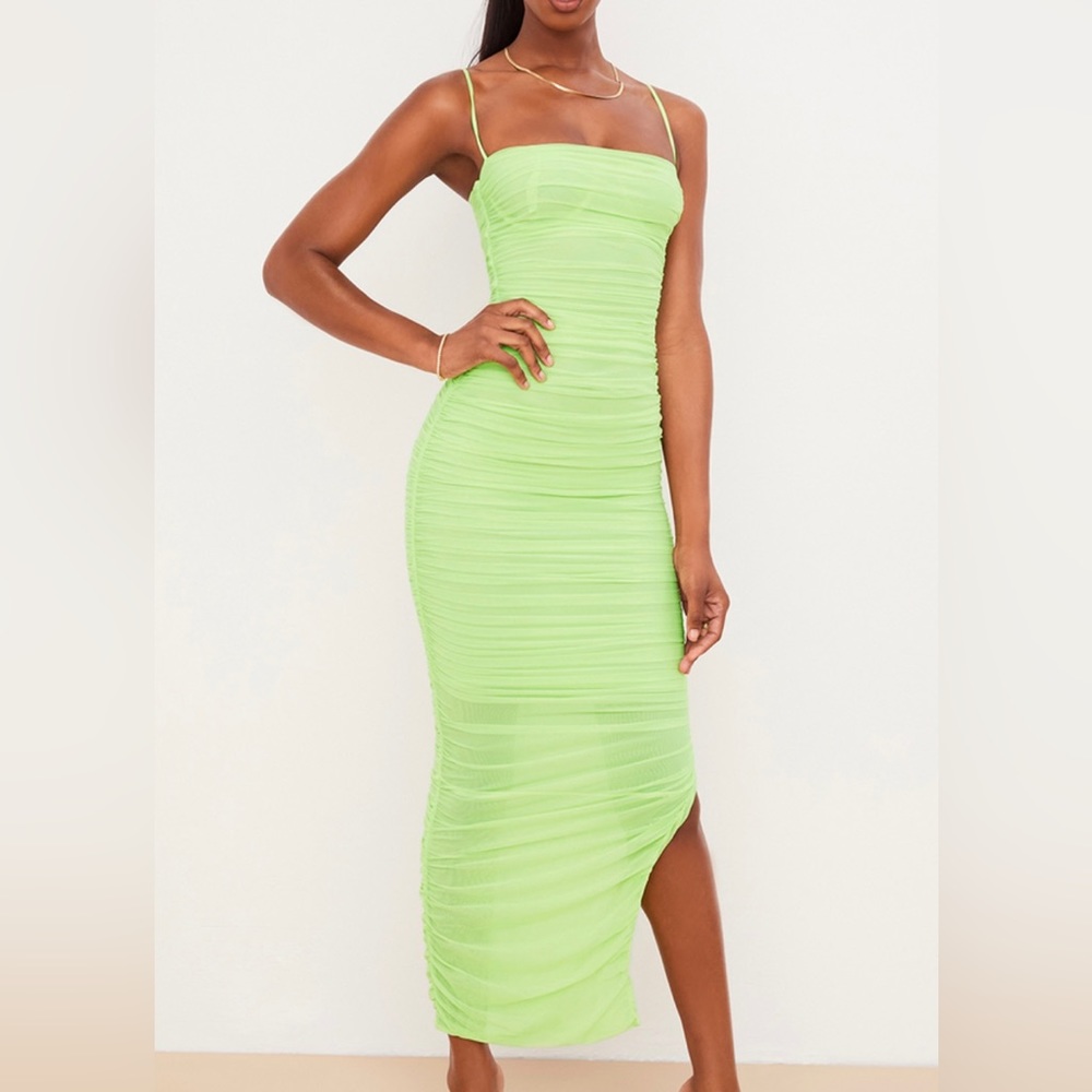 House of CB Fornarina Lime Organza Mesh Maxi Dress
